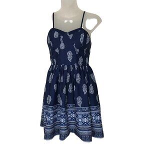 BAND Of Gypsies Navy Blue & White Boho Paisley Mini Dress Size S